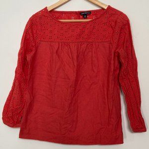 J Crew red eyelet long-sleeve top shirt blouse